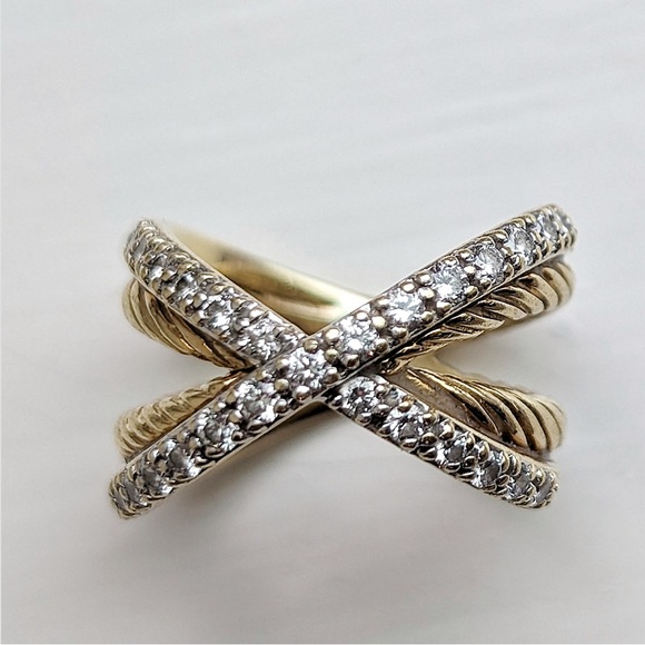 David Yurman 18K Gold Diamond X ring - Picture 2 of 13